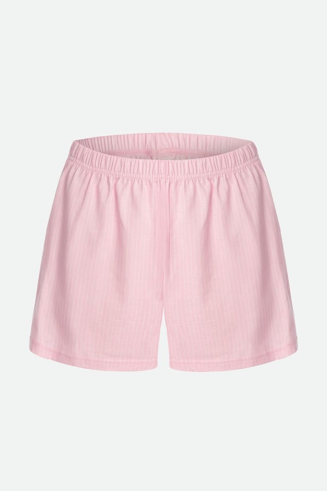Kadın Pamuklu Kalın Askılı Şortlu Pijama Takımı XL - Pembe - Ekru