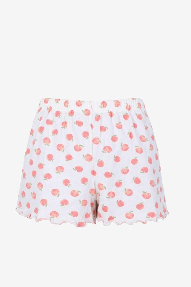 Kadın Pamuklu Baby Overloklu İp Askılı Şortlu Pijama Takımı KO70123 Şeftali - XL