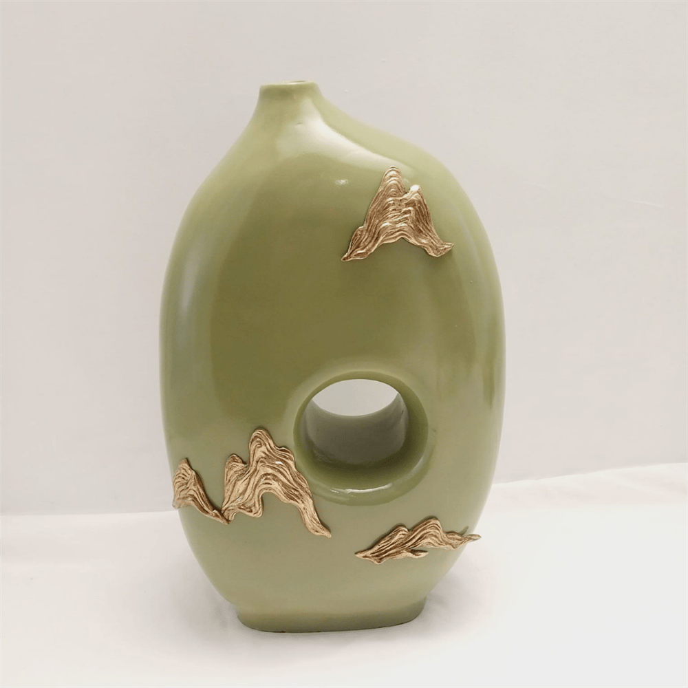 Luckyart Gold Dalgalı Yeşil Büyük Vazo 23x11x37 Cm