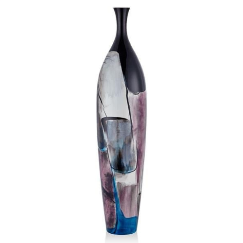 Lamedore O Modern Mavi Desenli İnce Ağızlı Vazo Büyük Boy 24,5x108 cm