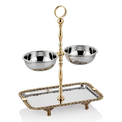 Blackpearl Halatlı  Altı Dikdörtgen 2 Katlı Sunumluk 25x11x31 cm