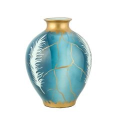 Vitale Seramik Dekoratif Mavi Gold Vazo 22*22*33 Cm