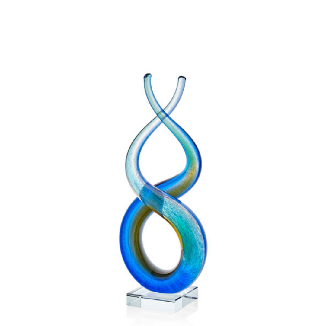 Spiral Ink Blue Yellow Glass Decor