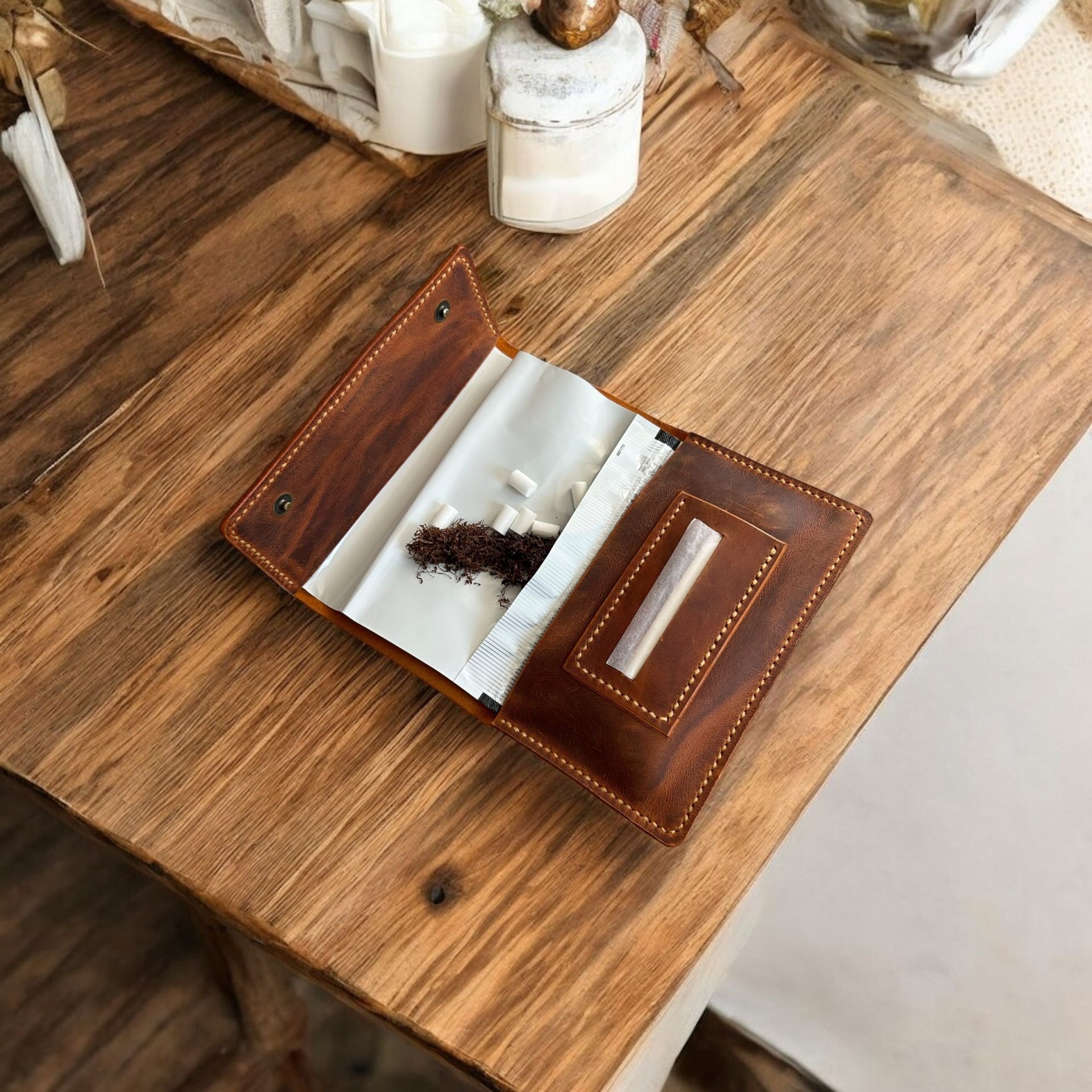 Rolma - Deri Tobacco Çantası - Camel