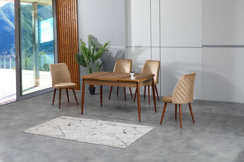 HİFA 80*130 CEVİZ GOLD MASA / HİFA KAHVE SANDALYE