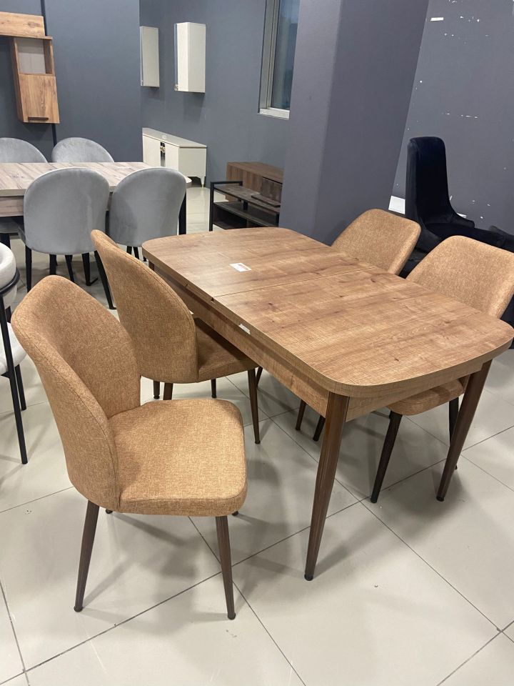 SÜMELA 80*140 KELEBEK CEVİZ MASA / DORA KREM SANDALYE