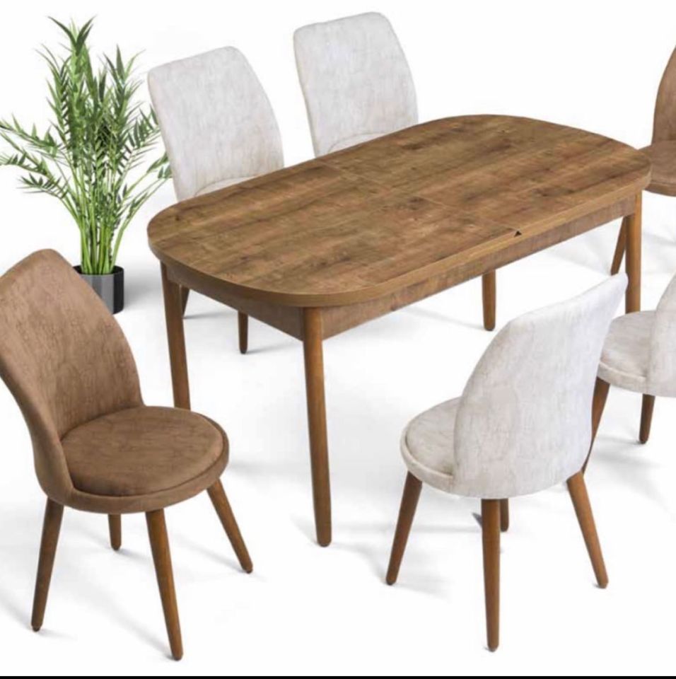 90*160 OVAL KELEBEK CEVİZ MASA / VENÜS SANDALYE ( 6 )