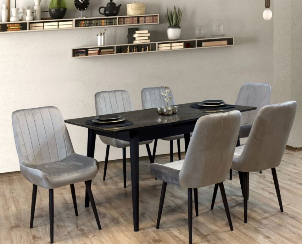 VENÜS 80*120 İRONY MASA / KUDÜS AÇIK GRİ SANDALYE ( 6 )