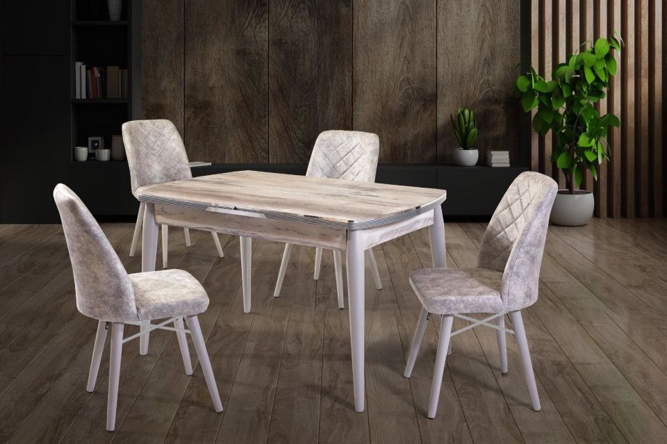 LARA 80*130 OVAL KELEBEK YILDIZ MASA / VERA AÇIK GRİ SANDALYE