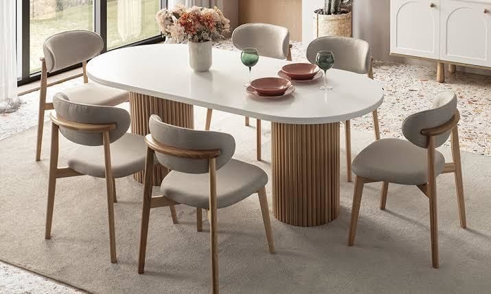 LİZBON 90*175 BEYAZ - CEVİZ MASA / LİZBON KREM - CEVİZ SANDALYE