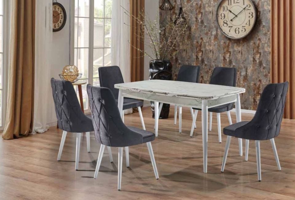 ZİRVE 90*150 BEYAZ MERMER MASA / MİRA SANDALYE