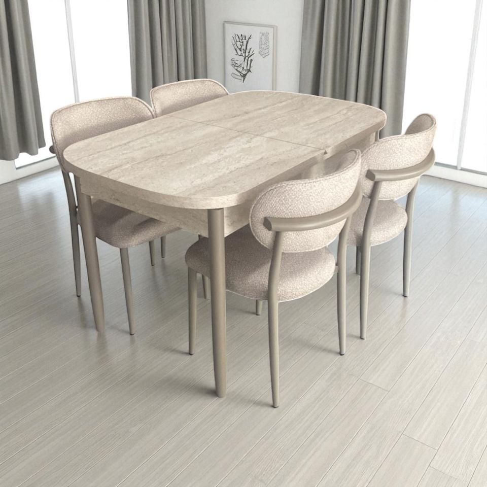 TRAVERTEN 80*130 KELEBEK MASA TAKIMI -ROYAL SANDALYE CAPİCİNO AYAK