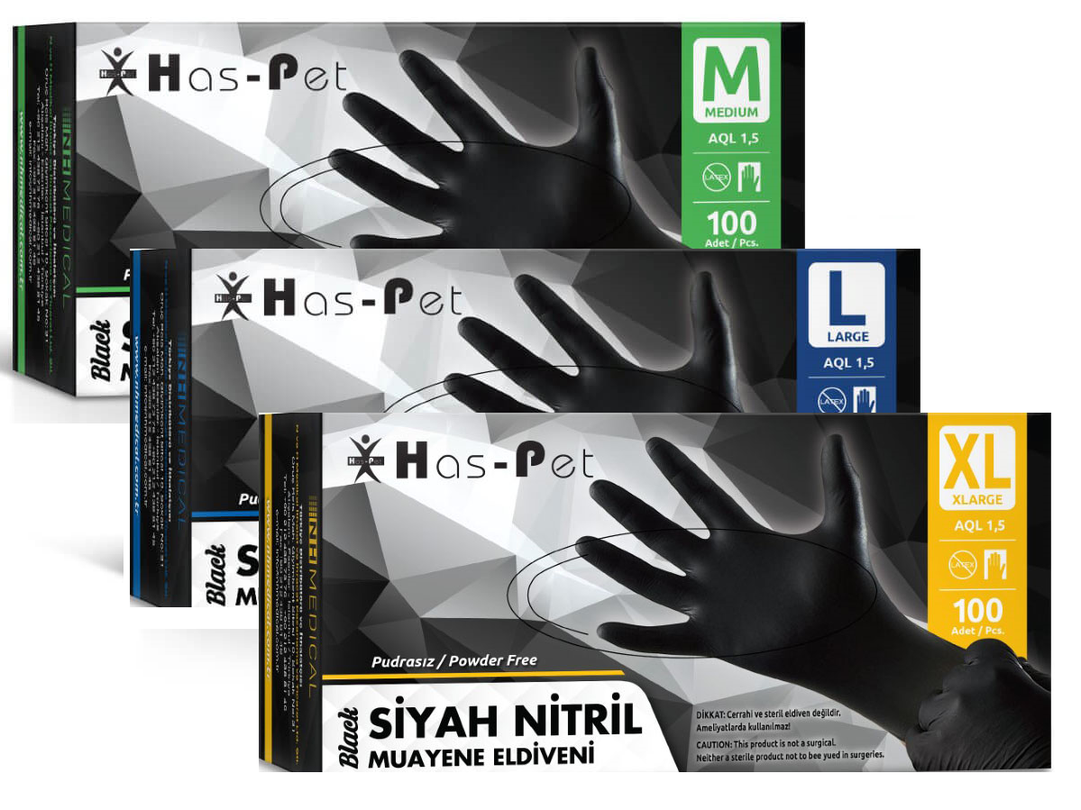 Haspet Siyah Nitril Pudrasız Eldiven 100 lü