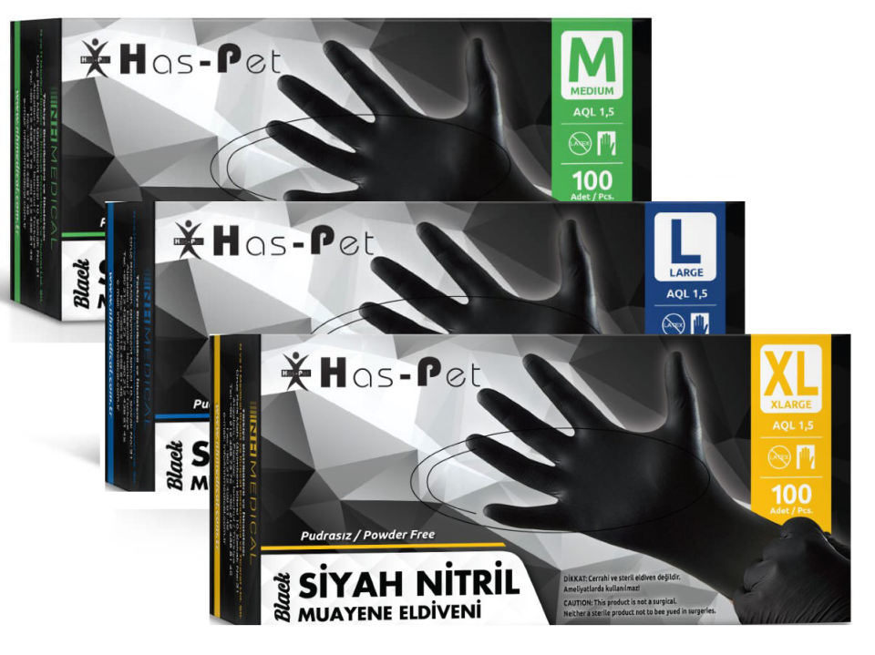 Haspet Siyah Nitril Pudrasız Eldiven 100 lü