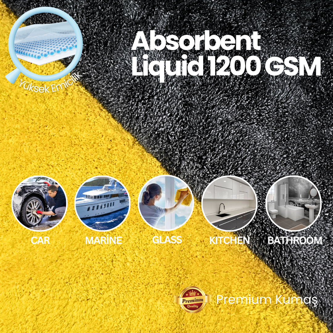 Absorbent Liquid 1200 GSM Kurulama Havlusu (Yellow/Grey)