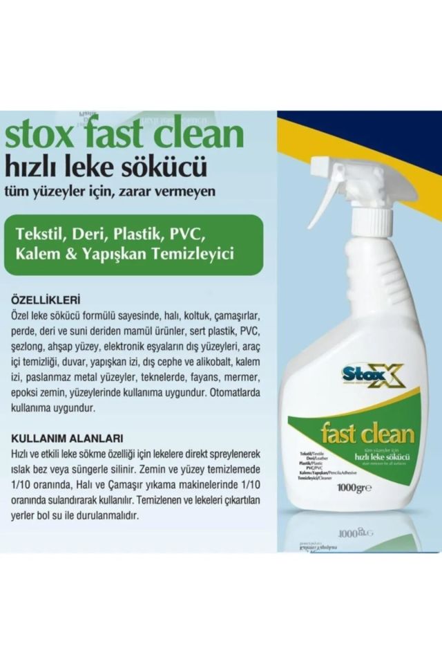 Stox Fast Clean Tüm Yüzeyler İçin Çok Amaçlı Hızlı Leke Sökücü 1000 ml
