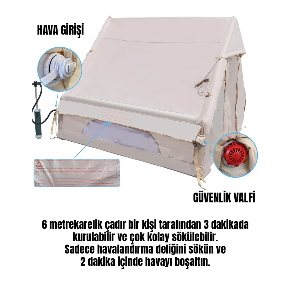 6 Kişilik  4 Mevsim Şişme Kamp Çadırı + Duş ve Giyinme Çadırı