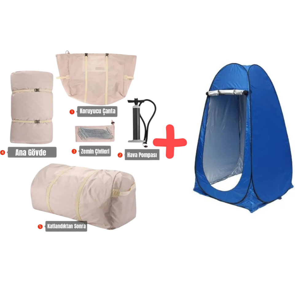 6 Kişilik  4 Mevsim Şişme Kamp Çadırı + Duş ve Giyinme Çadırı