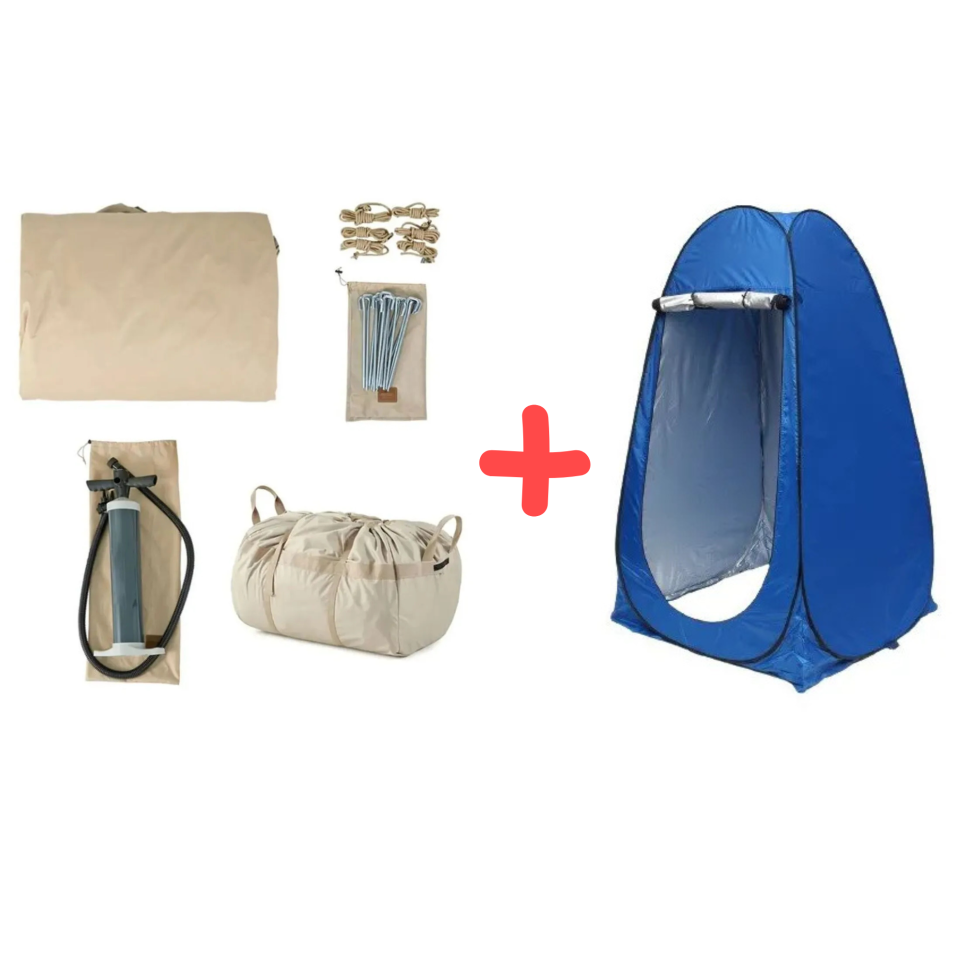 10 Kişilik 4 Mevsim Şişme Kamp Çadırı + Duş ve Giyinme Çadırı