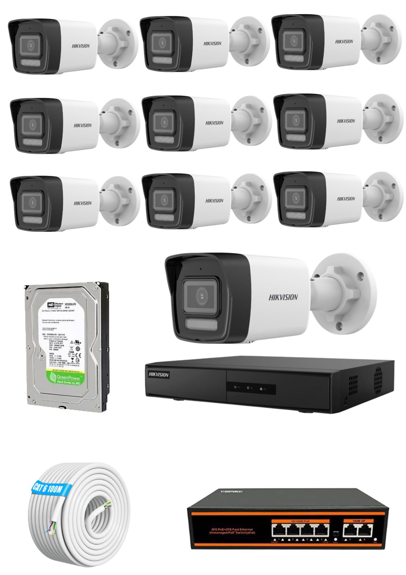 Hikvision 10 Kameralı 7/24 Renkli Hazır IP Kamera Seti