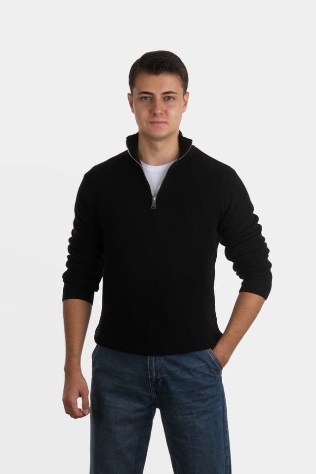 Black Zip Collar Sweater