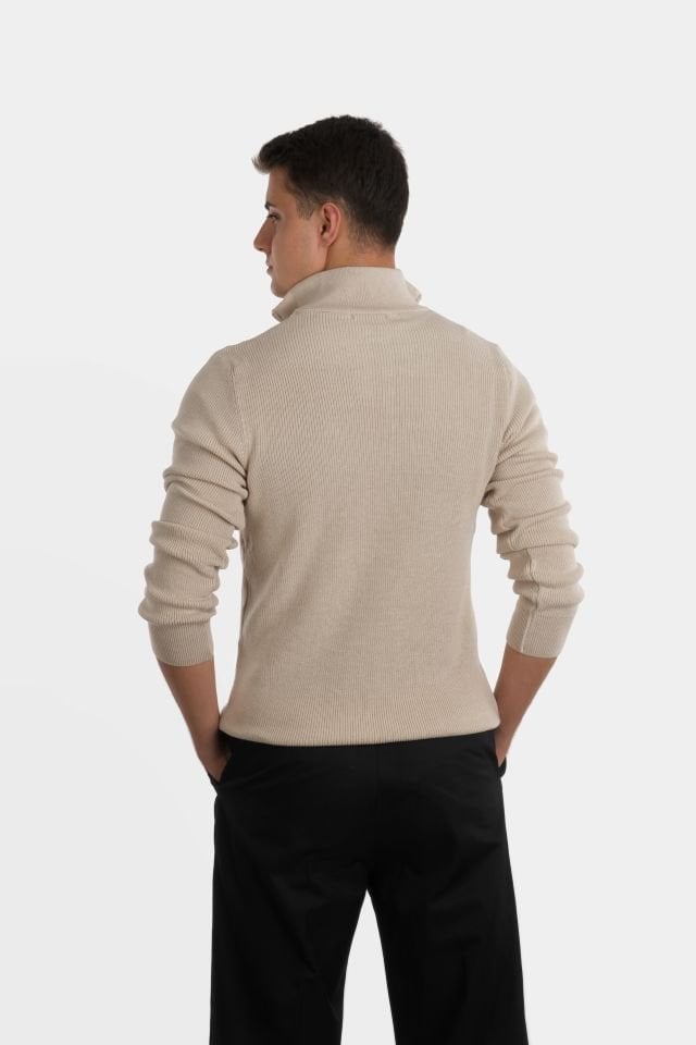 Bej Zip Yaka Triko