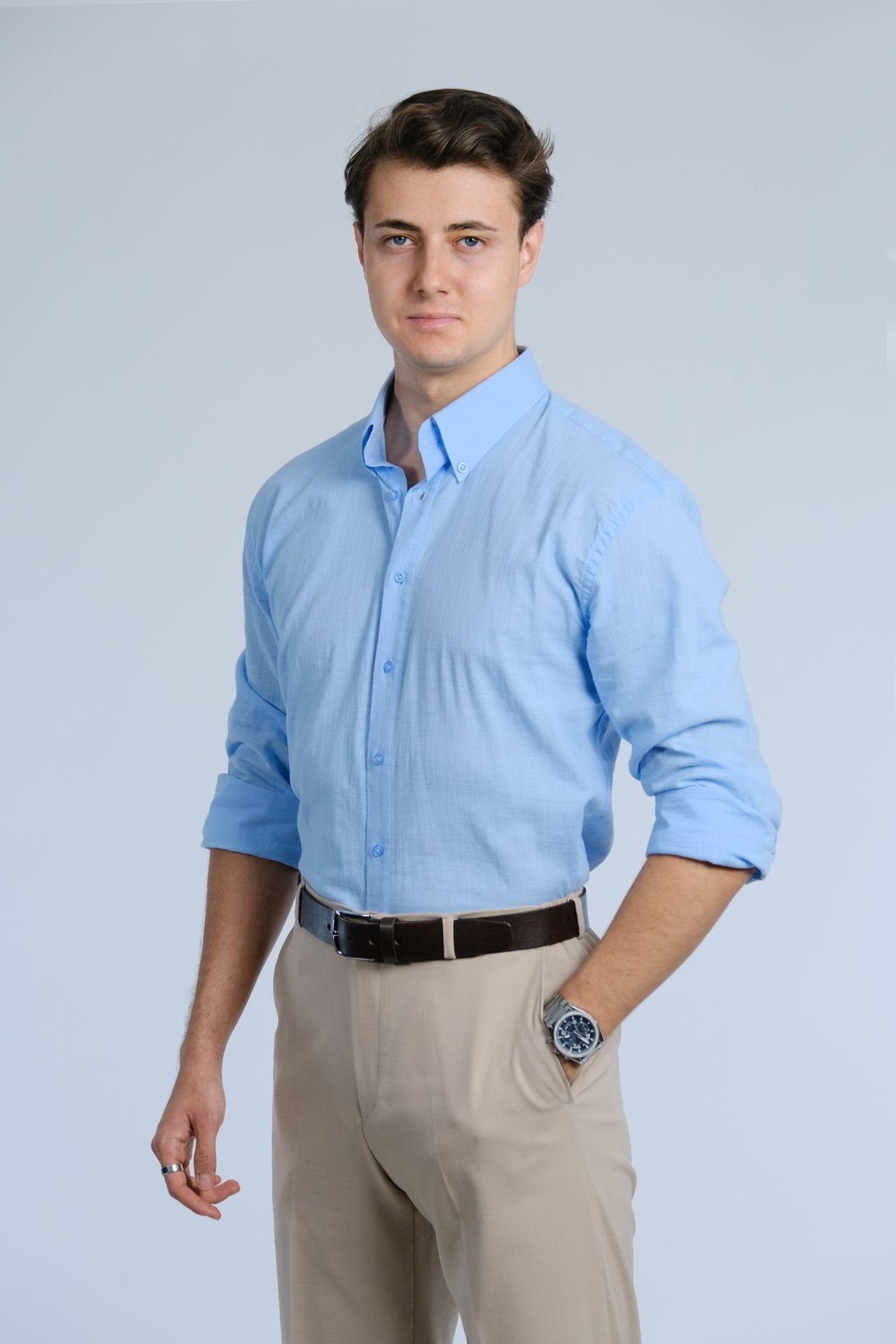 Blue Shirt / Stand Collar