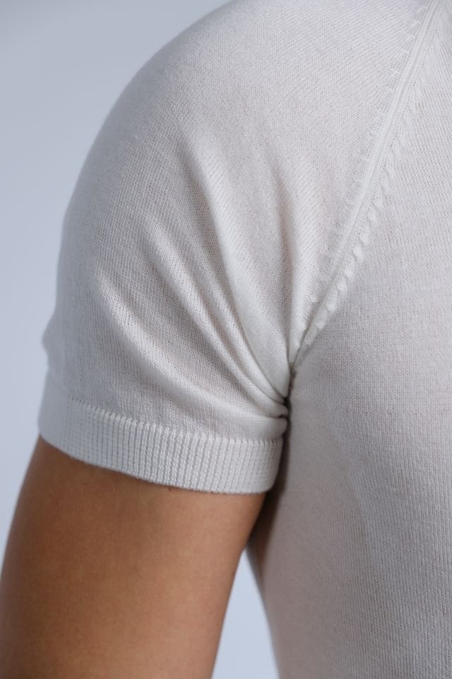 White Polo Neck Knit T-Shirt