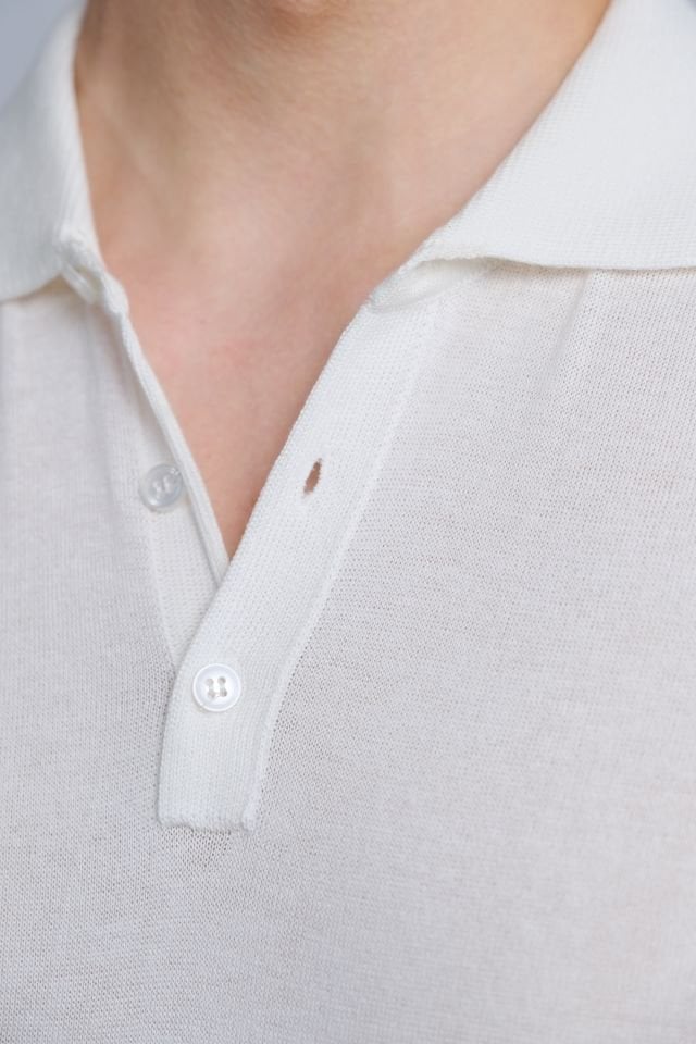 White Polo Neck Knit T-Shirt