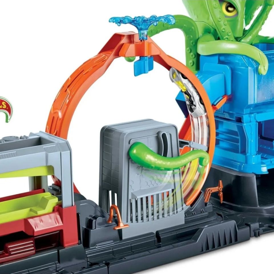 Hot Wheels Dev Ahtapot ile Araba Yıkama Oyun Seti - Mavi Su Dünyası