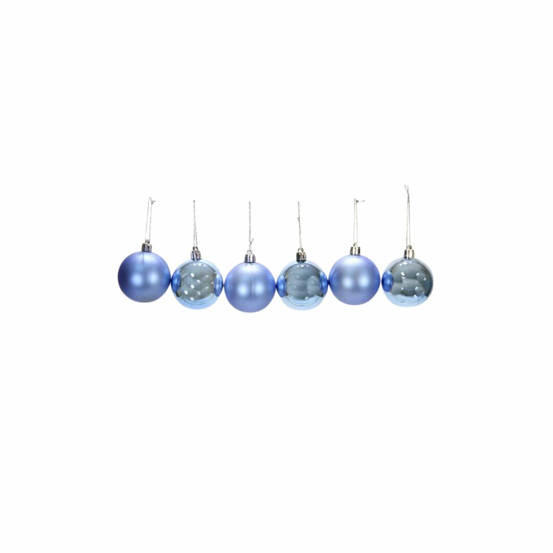 Yılbaşı Süsü 6'lı Top Buz Mavisi 4 cm- Mavi Su Dünyası