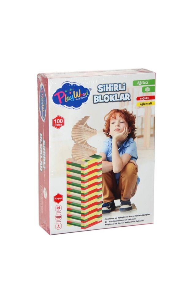 Çocuk Sihirli Bloklar Ahşap Oyunu 100 Parça | Mavi Su Dünyası