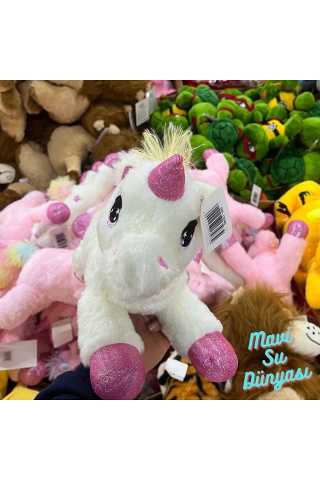 Peluş Yatan Unicorn Beyaz Renk 37 Cm - Mavi Su Dünyası