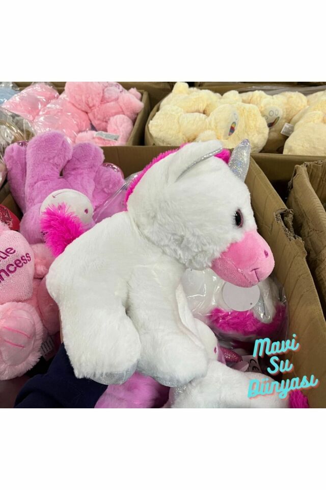Peluş Unicorn Beyaz Renkli 25 Cm - Mavi Su Dünyası