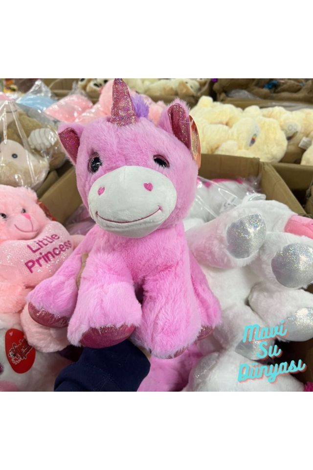 Peluş Unicorn Pembe Renkli 25 Cm - Mavi Su Dünyası
