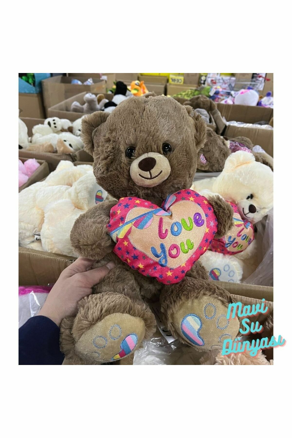 Peluş 30 Cm Kalpli Kahverengi Ayıcık Love You - Mavi Su Dünyası