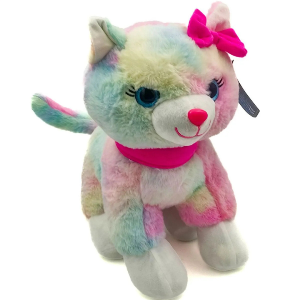 Ses Çıkaran Pembe Tokalı Peluş Kedi 30 Cm - Mavi Su Dünyası