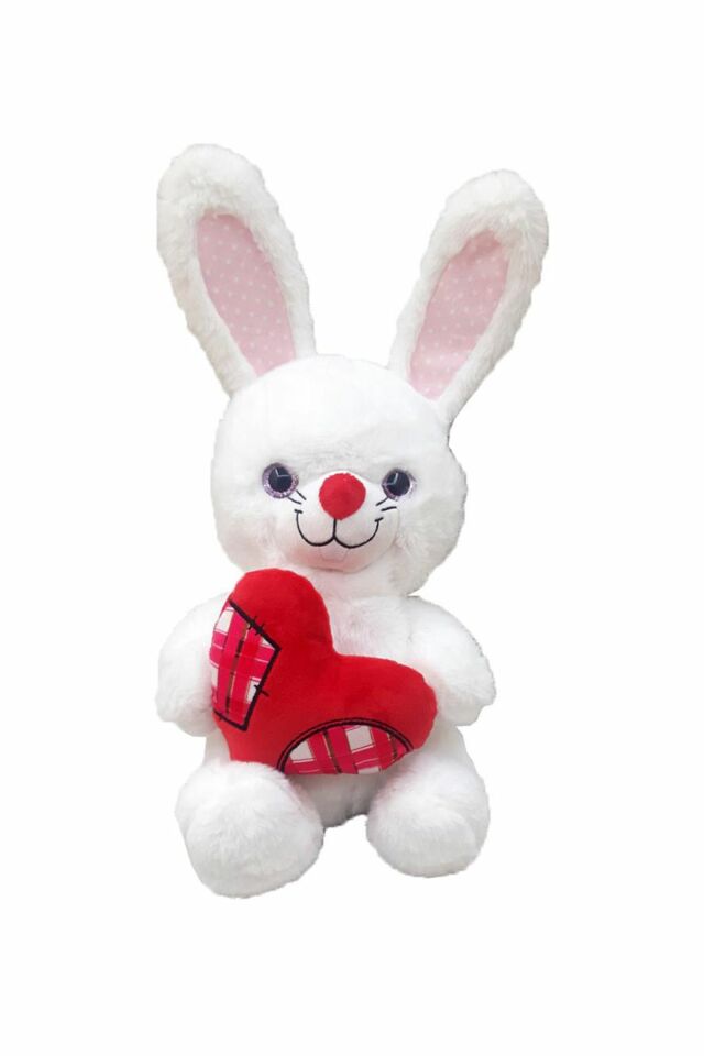 Peluş Pembe Burunlu Tavşan 35 Cm Beyaz - MAVİ SU DÜNYASI