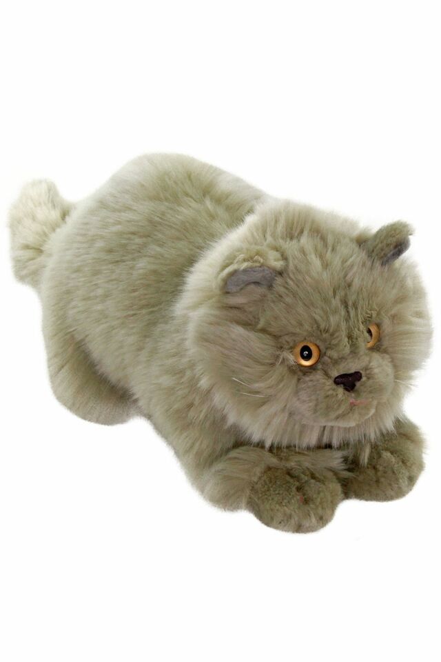Yatan Gri Kedi Peluş Oyuncak 26cm