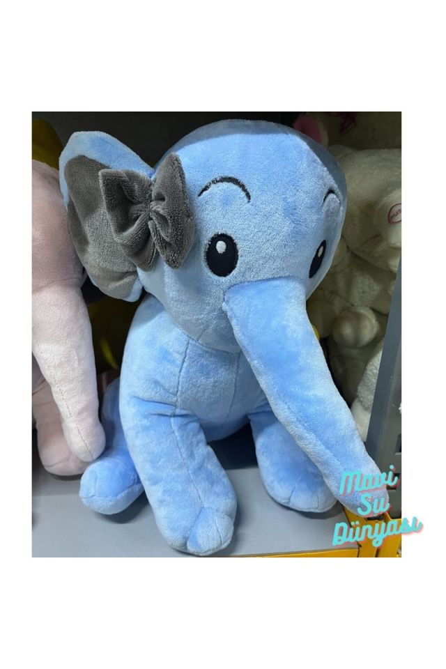 Peluş Kurdaleli Nazlı Fil 50 Cm - Mavi Su Dünyası Sarı