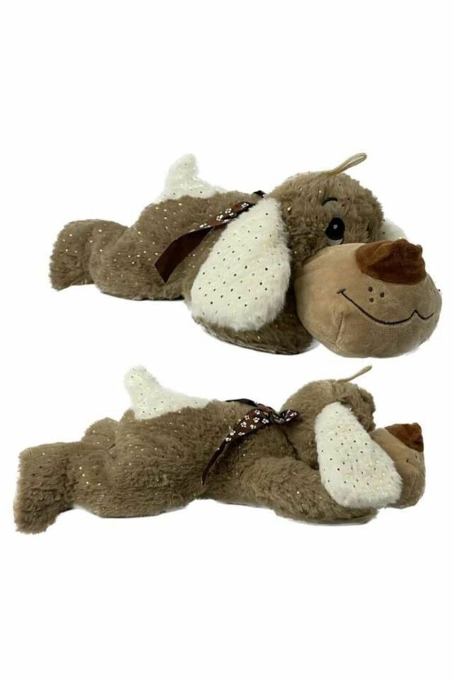 Peluş Yatan Köpek Parlak Kumaş 60 Cm - MAVİ SU DÜNYASI Gri
