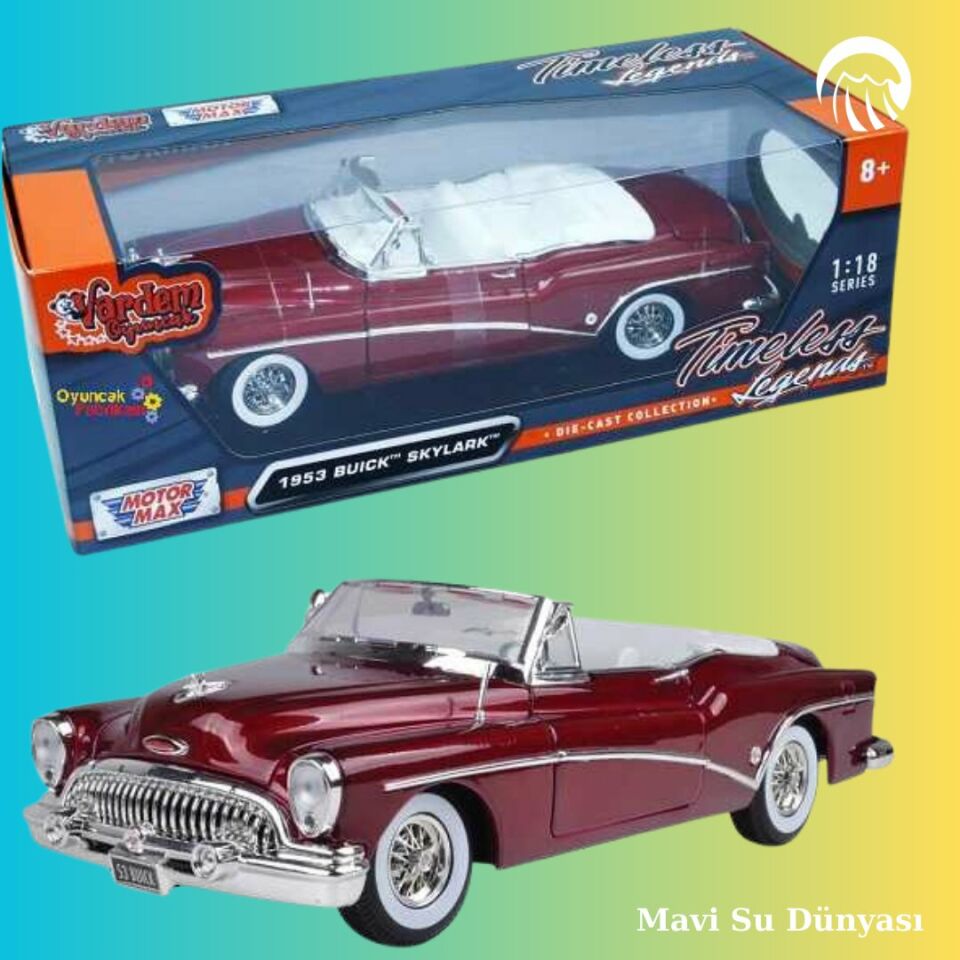 1953 Model Buıck Skylark Air Üstü Açık Bordo Renk 1:18 Ölçekli - Mavi Su Dünyası