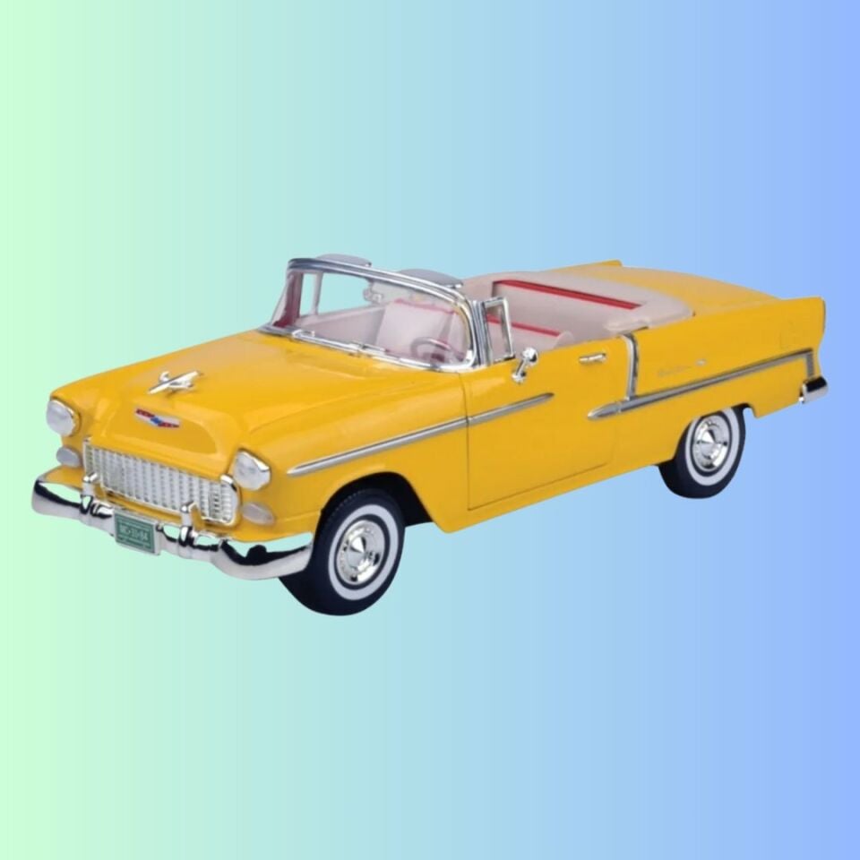 1955 Model Chevy Bel Air Sarı Renk 1:18 Ölçekli - Mavi Su Dünyası Sarı