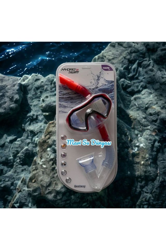 Hydro Swim Şnorkel Set 7+ 14 Yaş Arası Mavi Su Dünyası Lacivert - Siyah