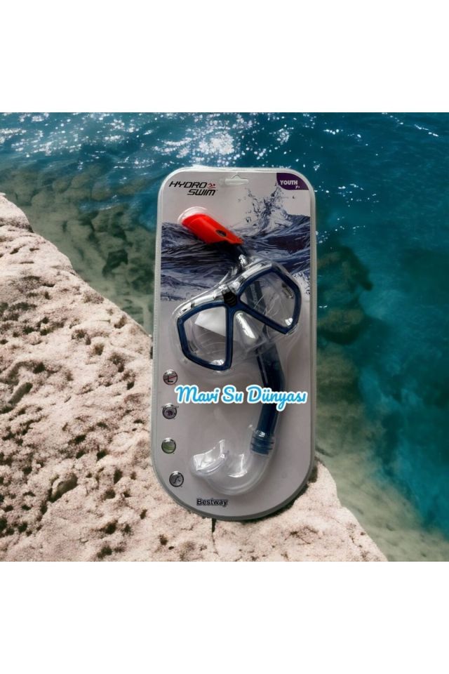 Hydro Swim Şnorkel Set 7+ 14 Yaş Arası Mavi Su Dünyası Lacivert - Siyah
