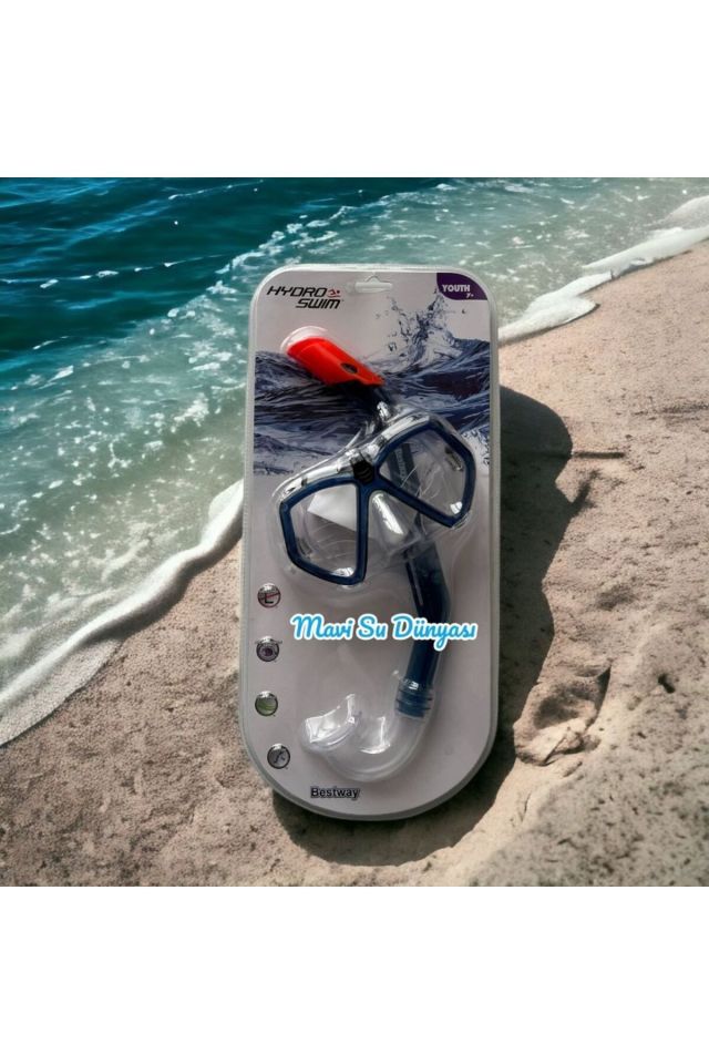 Hydro Swim Şnorkel Set 7+ 14 Yaş Arası Mavi Su Dünyası Lacivert - Siyah