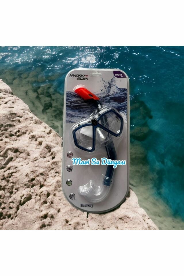 Hydro Swim Şnorkel Set 7+ 14 Yaş Arası Mavi Su Dünyası Lacivert - Siyah