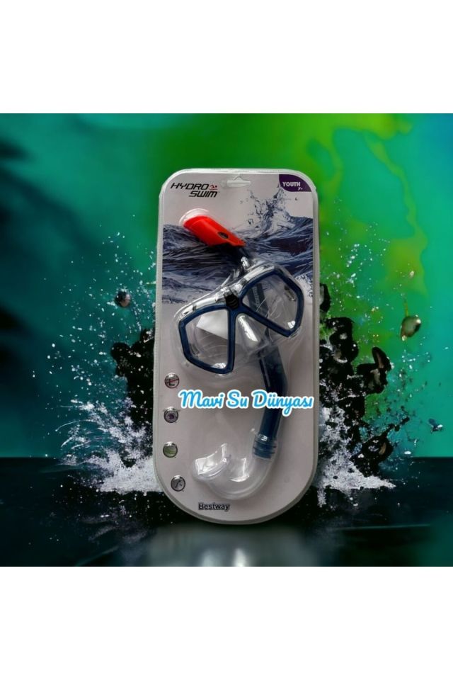 Hydro Swim Şnorkel Set 7+ 14 Yaş Arası Mavi Su Dünyası Lacivert - Siyah