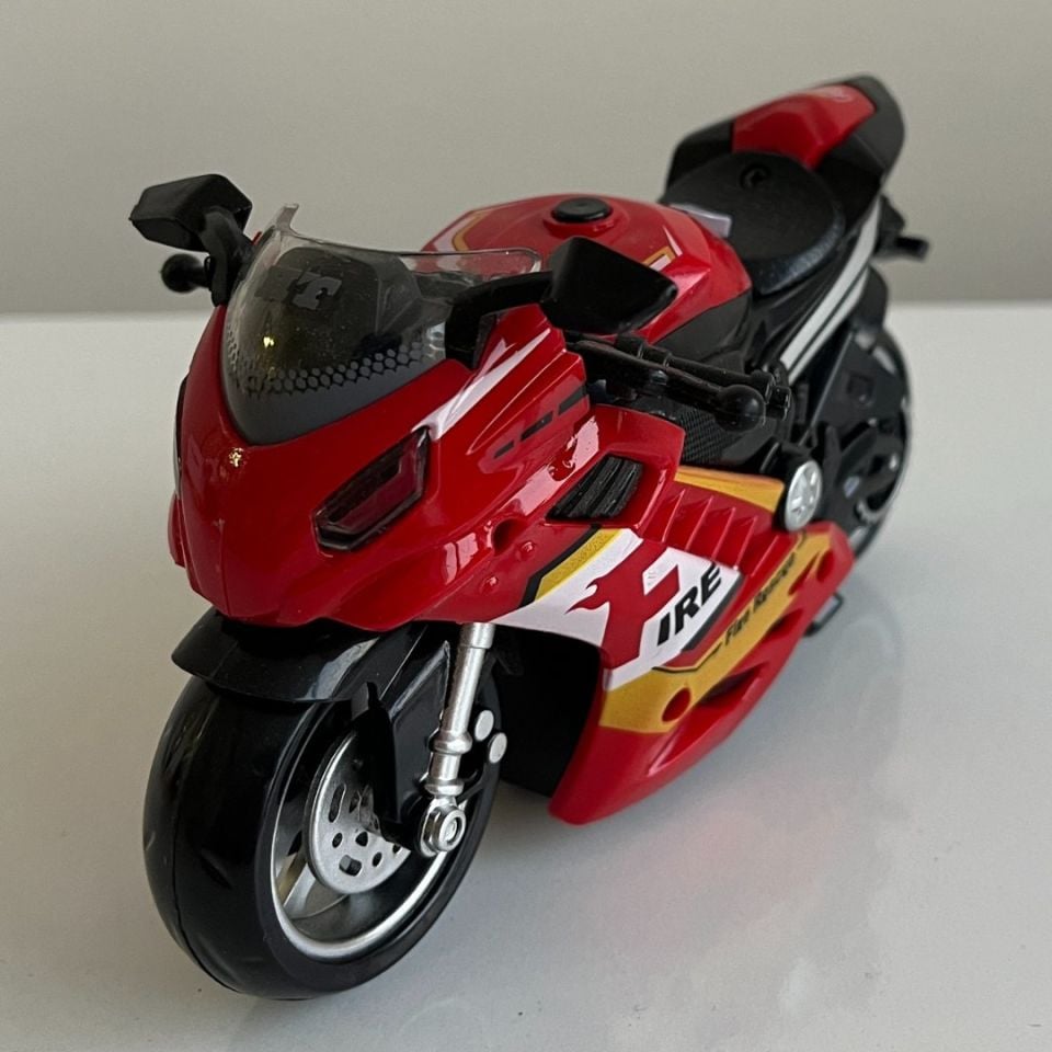Motosiklet Şık Görünümlü Çek Bırak Işıklı ve Sesli Renkli 15 Cm - Mavi Su Dünyası BEYAZ