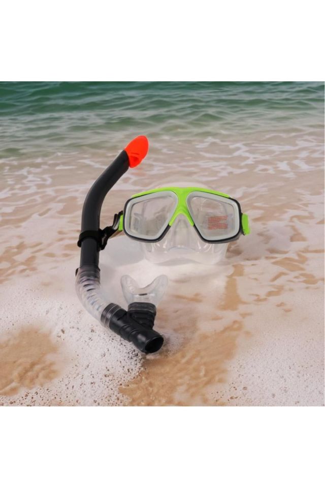 Aqua Flow Sport Şnorkel Set 8+ 15 Yaş Arası Gri-Yeşil-Beyaz Renk